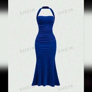 Blue velvet mermaid halter dress